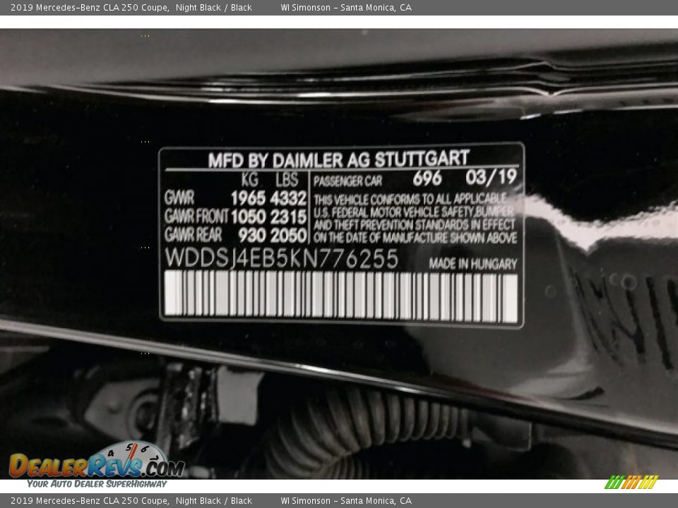 2019 Mercedes-Benz CLA 250 Coupe Night Black / Black Photo #11