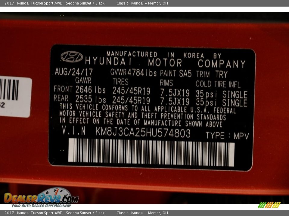 2017 Hyundai Tucson Sport AWD Sedona Sunset / Black Photo #20