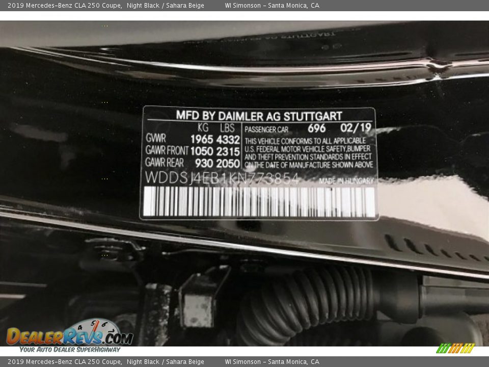 2019 Mercedes-Benz CLA 250 Coupe Night Black / Sahara Beige Photo #11