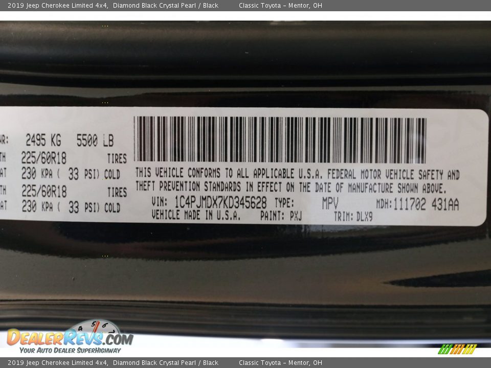 2019 Jeep Cherokee Limited 4x4 Diamond Black Crystal Pearl / Black Photo #23