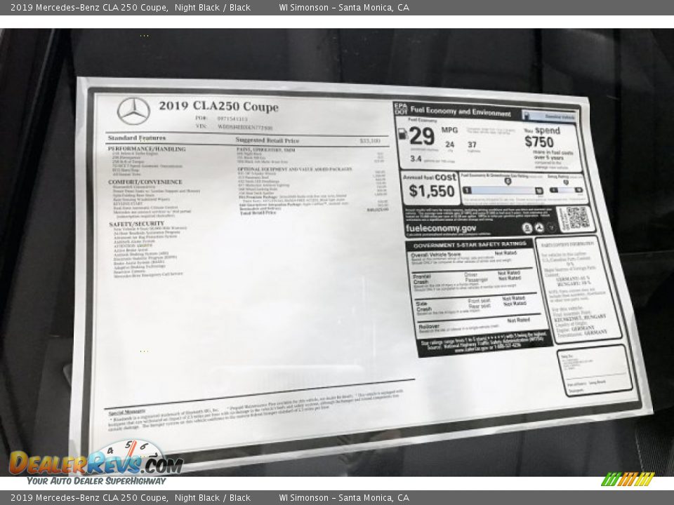 2019 Mercedes-Benz CLA 250 Coupe Night Black / Black Photo #10