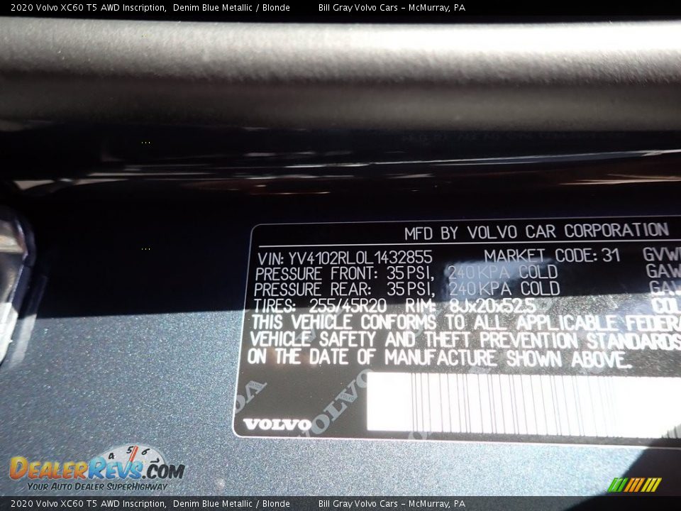 2020 Volvo XC60 T5 AWD Inscription Denim Blue Metallic / Blonde Photo #11