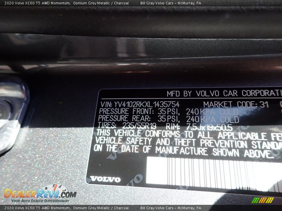 2020 Volvo XC60 T5 AWD Momentum Osmium Grey Metallic / Charcoal Photo #11