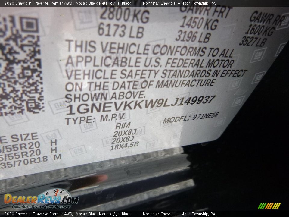 2020 Chevrolet Traverse Premier AWD Mosaic Black Metallic / Jet Black Photo #17