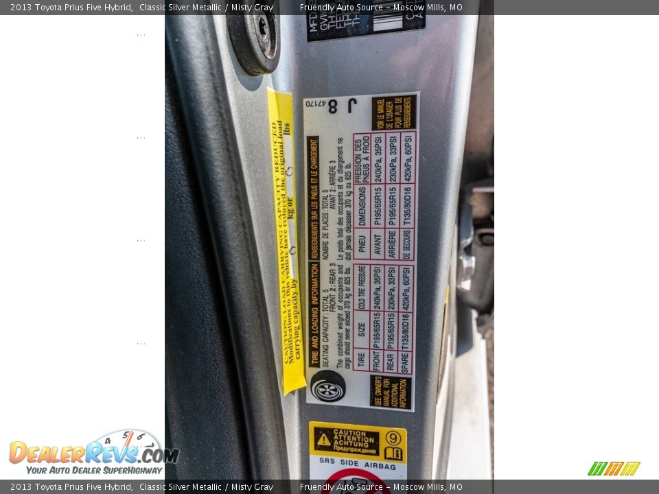 2013 Toyota Prius Five Hybrid Classic Silver Metallic / Misty Gray Photo #35