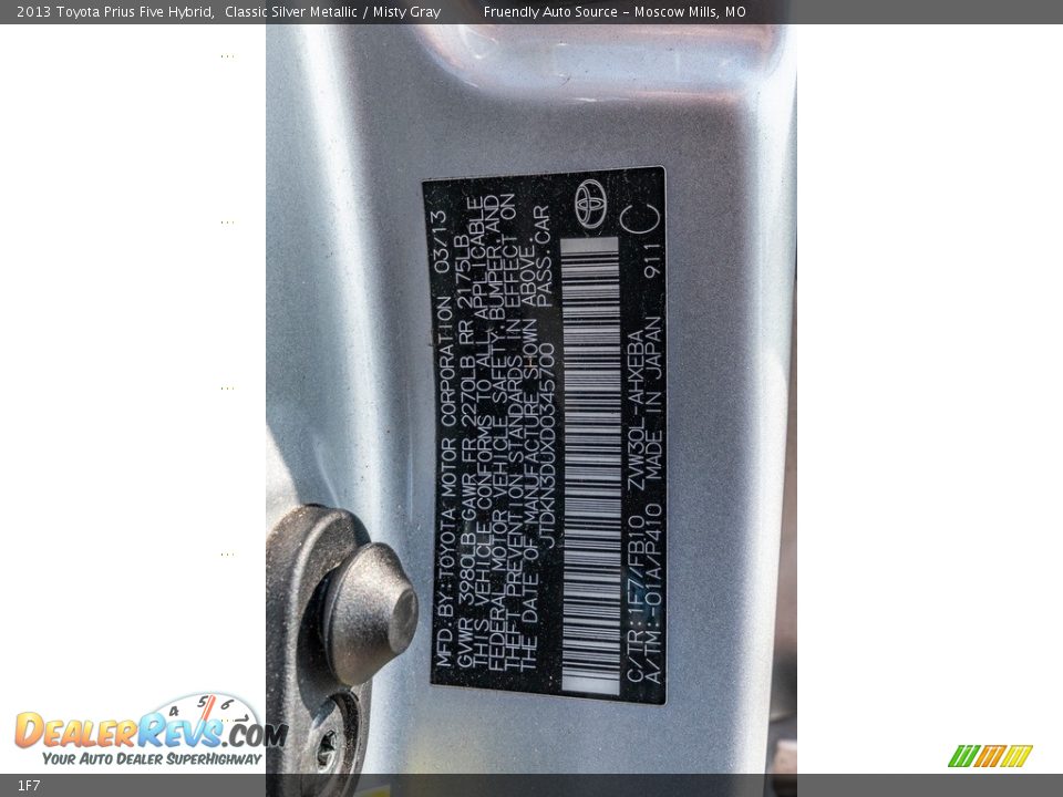 Toyota Color Code 1F7 Classic Silver Metallic