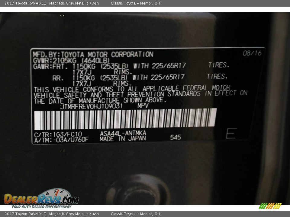 2017 Toyota RAV4 XLE Magnetic Gray Metallic / Ash Photo #20