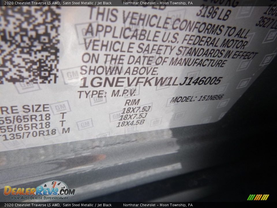 2020 Chevrolet Traverse LS AWD Satin Steel Metallic / Jet Black Photo #15