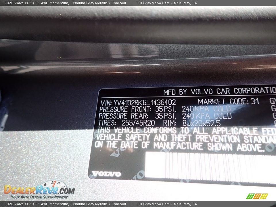 2020 Volvo XC60 T5 AWD Momentum Osmium Grey Metallic / Charcoal Photo #11