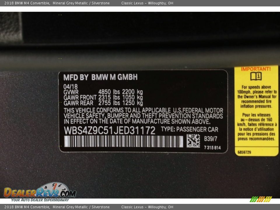 2018 BMW M4 Convertible Mineral Grey Metallic / Silverstone Photo #35