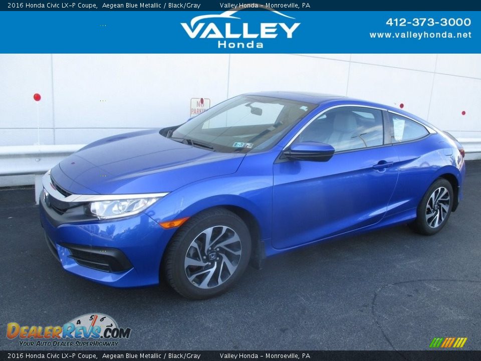 2016 Honda Civic LX-P Coupe Aegean Blue Metallic / Black/Gray Photo #1