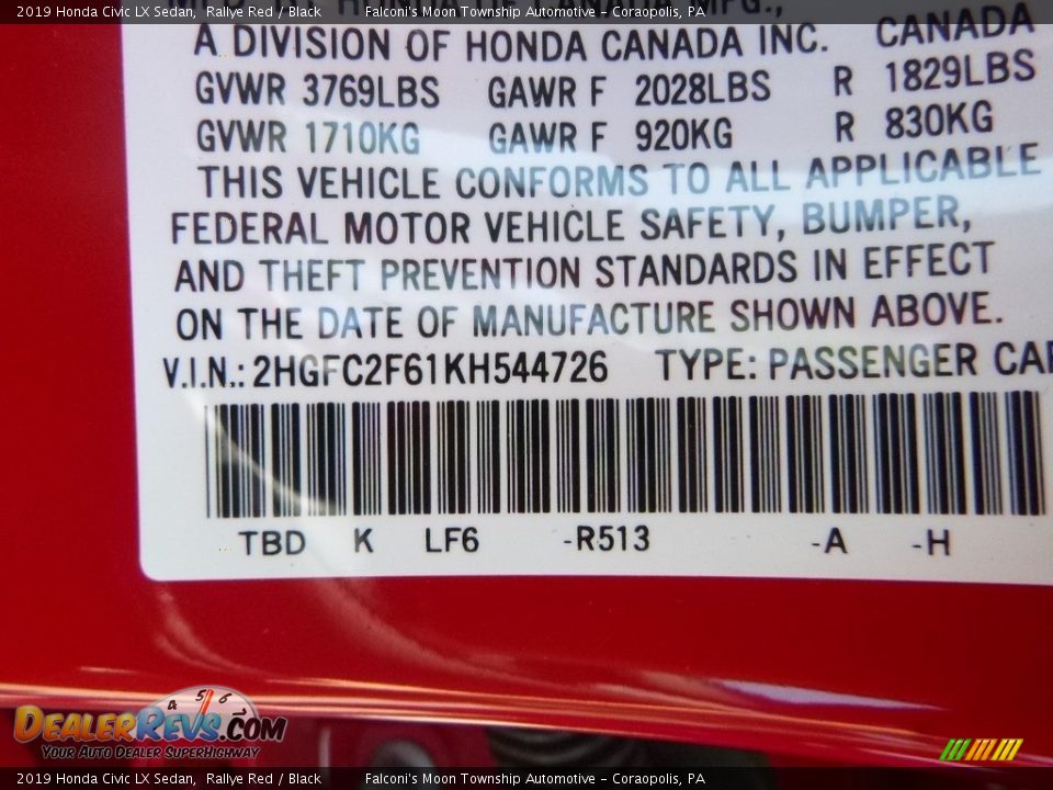 2019 Honda Civic LX Sedan Rallye Red / Black Photo #11