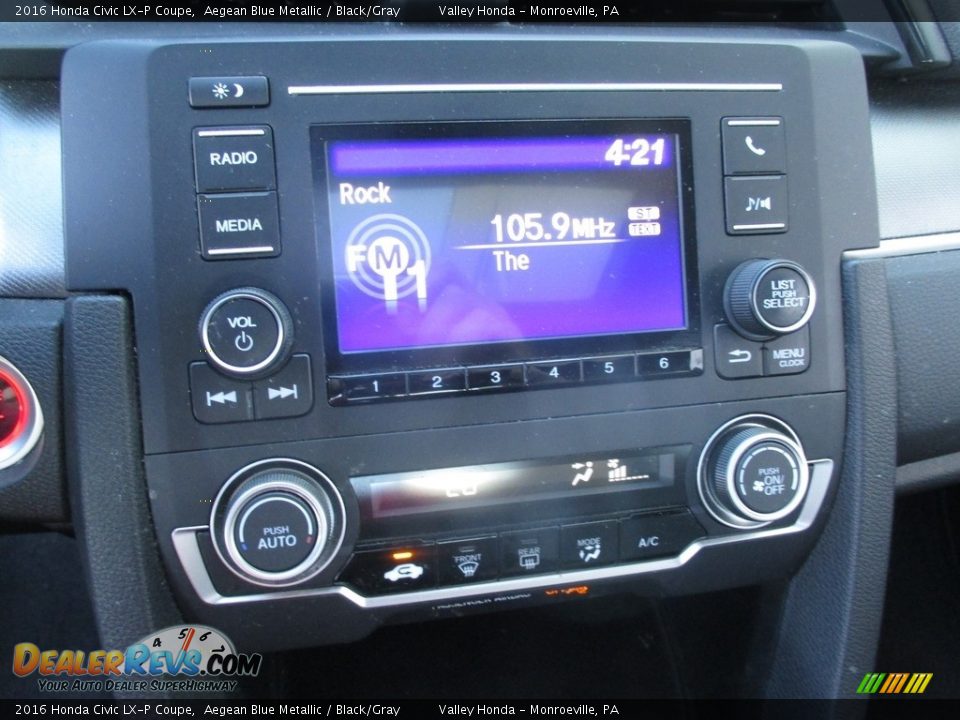 2016 Honda Civic LX-P Coupe Aegean Blue Metallic / Black/Gray Photo #16