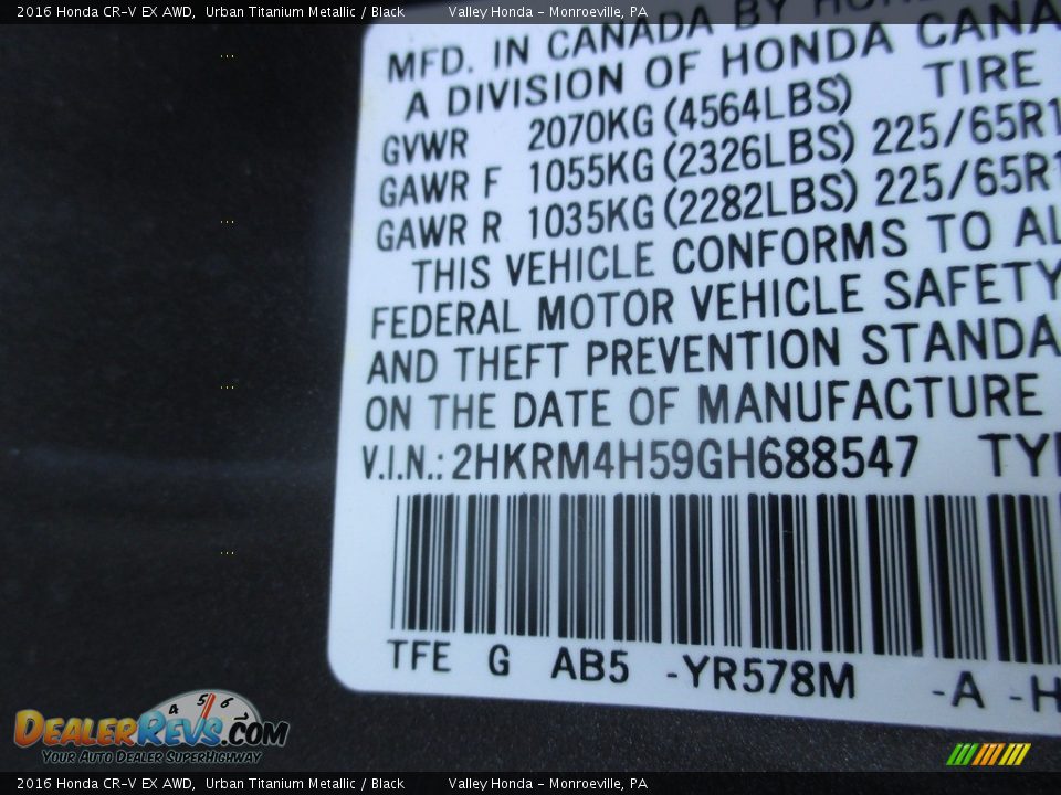2016 Honda CR-V EX AWD Urban Titanium Metallic / Black Photo #19