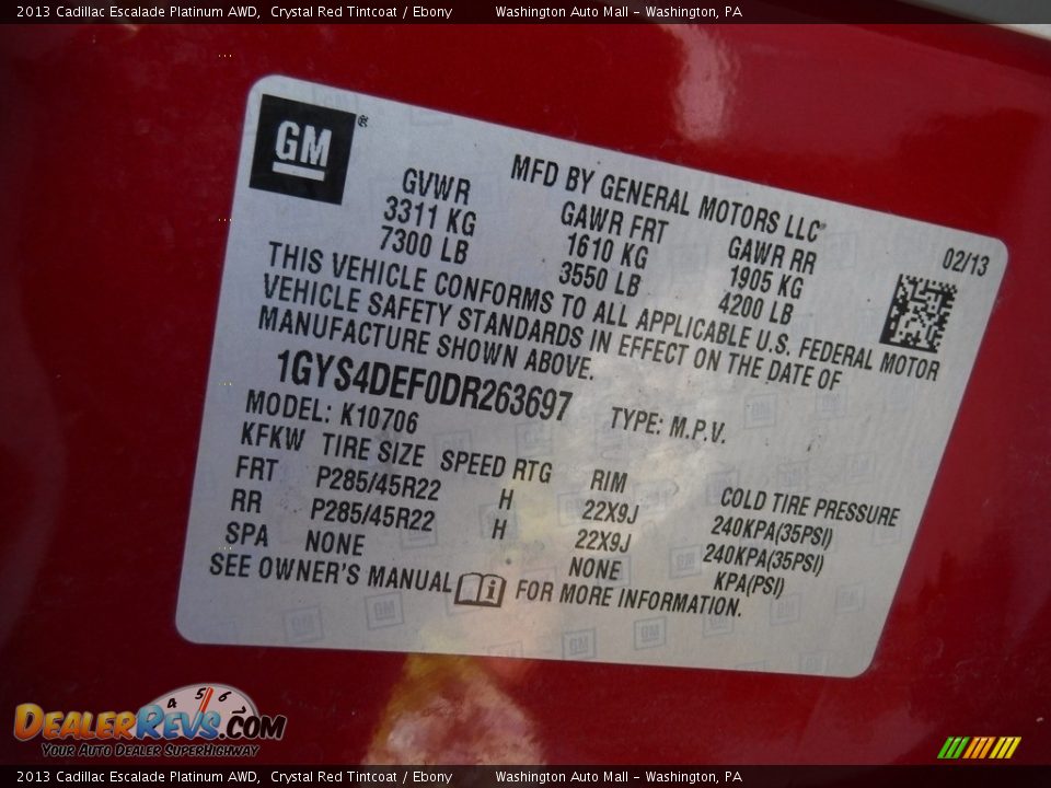 2013 Cadillac Escalade Platinum AWD Crystal Red Tintcoat / Ebony Photo #33