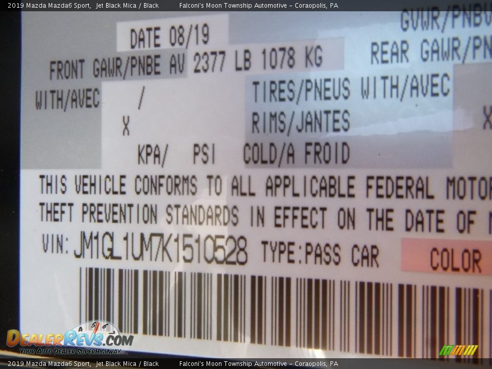 2019 Mazda Mazda6 Sport Jet Black Mica / Black Photo #12