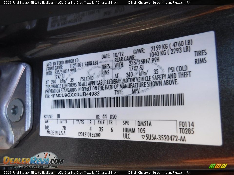 2013 Ford Escape SE 1.6L EcoBoost 4WD Sterling Gray Metallic / Charcoal Black Photo #34