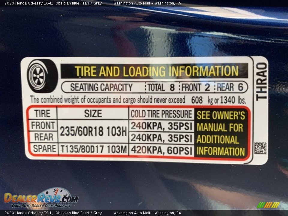 2020 Honda Odyssey EX-L Obsidian Blue Pearl / Gray Photo #8