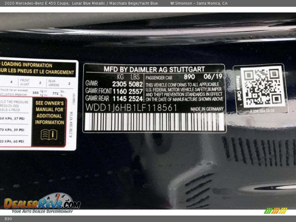 Mercedes-Benz Color Code 890 Lunar Blue Metallic