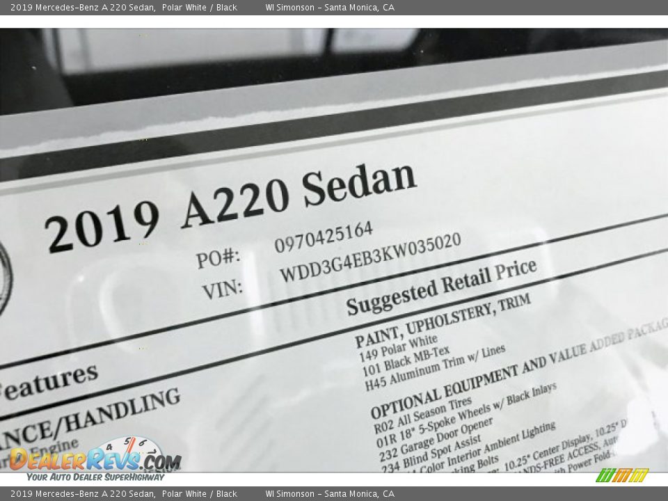 2019 Mercedes-Benz A 220 Sedan Polar White / Black Photo #11