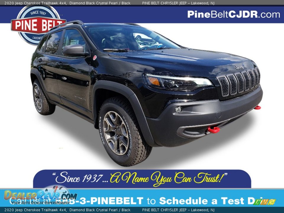 2020 Jeep Cherokee Trailhawk 4x4 Diamond Black Crystal Pearl / Black Photo #1