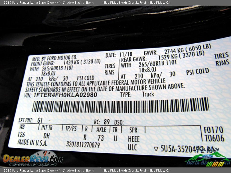 2019 Ford Ranger Lariat SuperCrew 4x4 Shadow Black / Ebony Photo #24