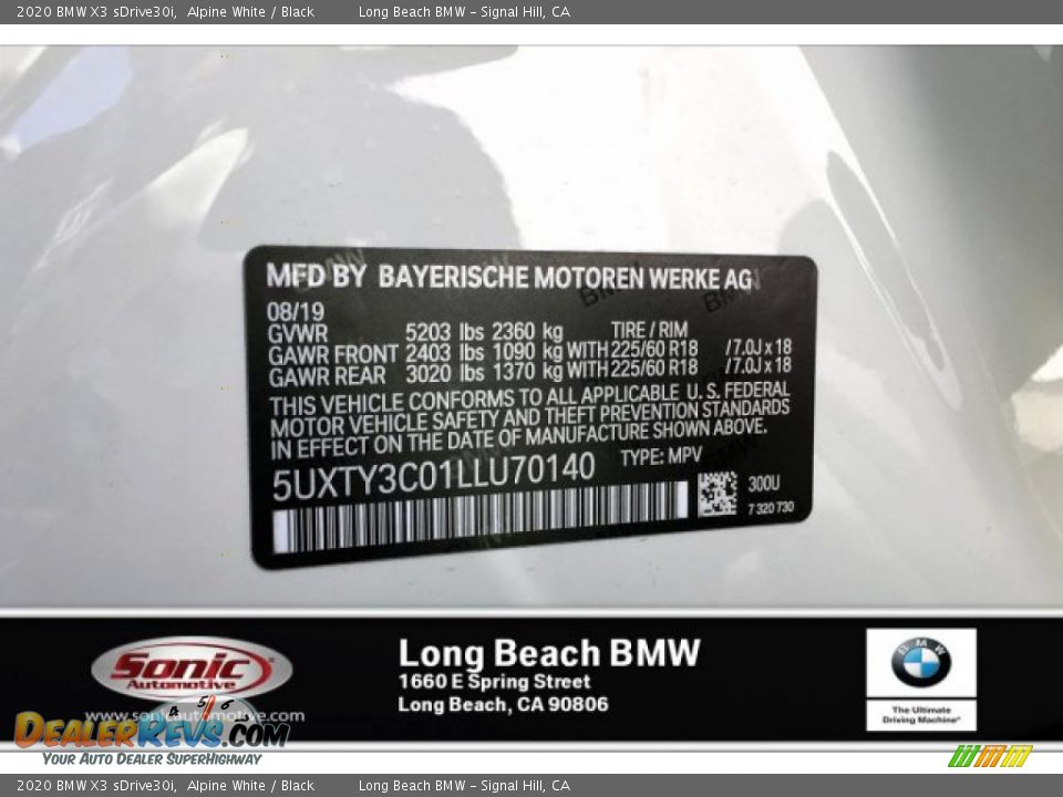2020 BMW X3 sDrive30i Alpine White / Black Photo #11