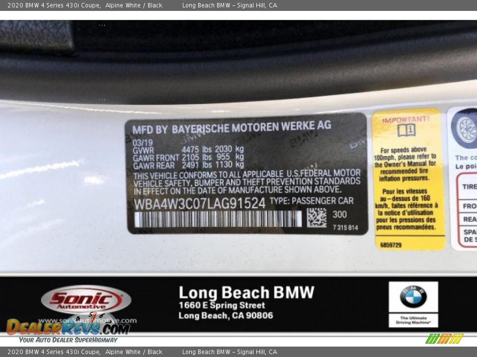 2020 BMW 4 Series 430i Coupe Alpine White / Black Photo #11
