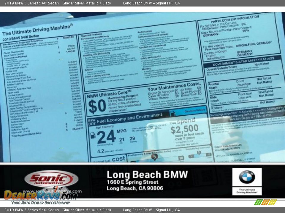 2019 BMW 5 Series 540i Sedan Glacier Silver Metallic / Black Photo #11