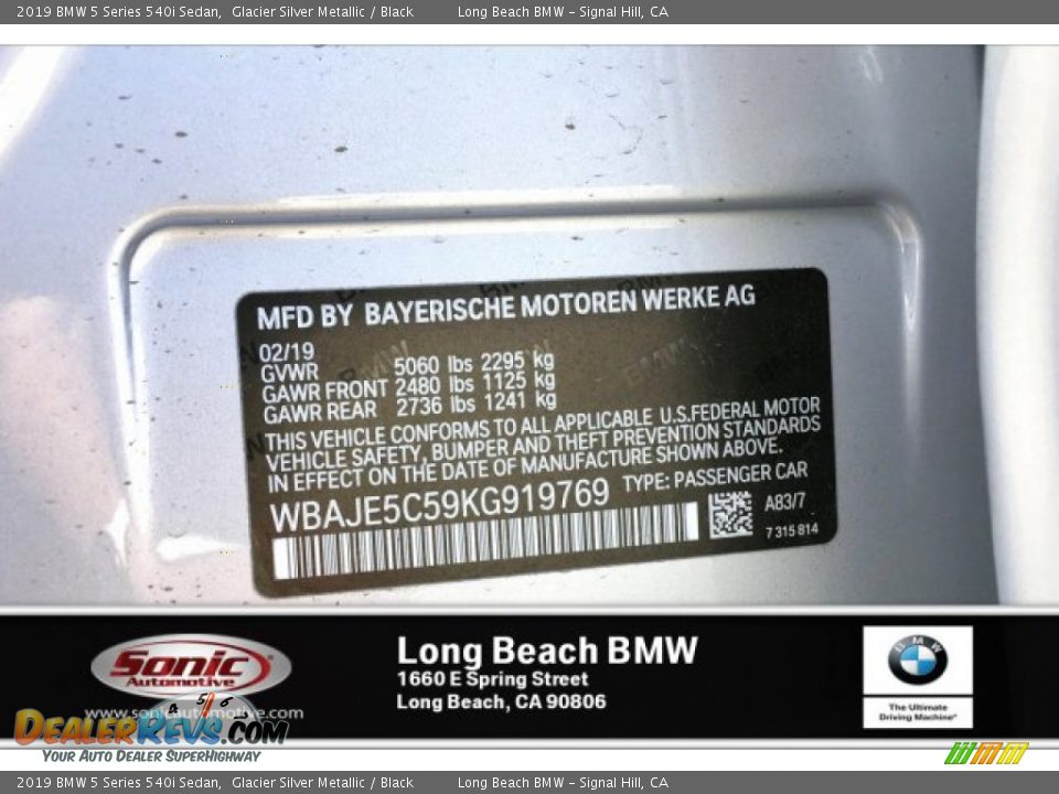 2019 BMW 5 Series 540i Sedan Glacier Silver Metallic / Black Photo #12