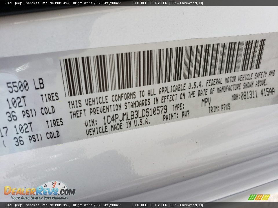 2020 Jeep Cherokee Latitude Plus 4x4 Bright White / Ski Gray/Black Photo #9