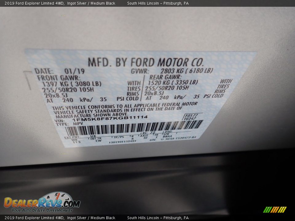 2019 Ford Explorer Limited 4WD Ingot Silver / Medium Black Photo #23