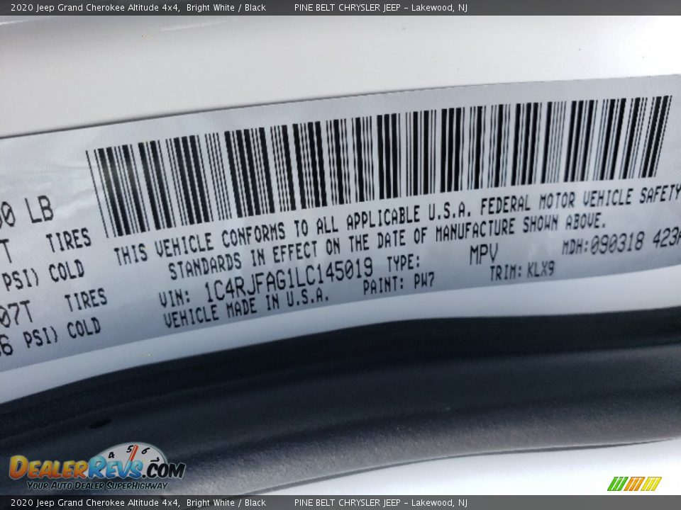 2020 Jeep Grand Cherokee Altitude 4x4 Bright White / Black Photo #9