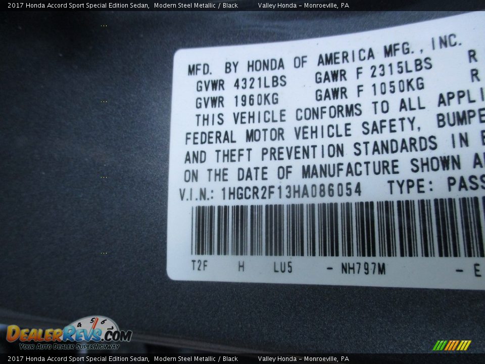 2017 Honda Accord Sport Special Edition Sedan Modern Steel Metallic / Black Photo #19