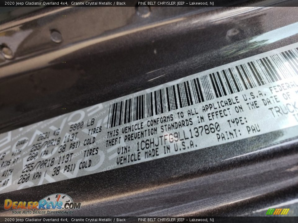 2020 Jeep Gladiator Overland 4x4 Granite Crystal Metallic / Black Photo #9