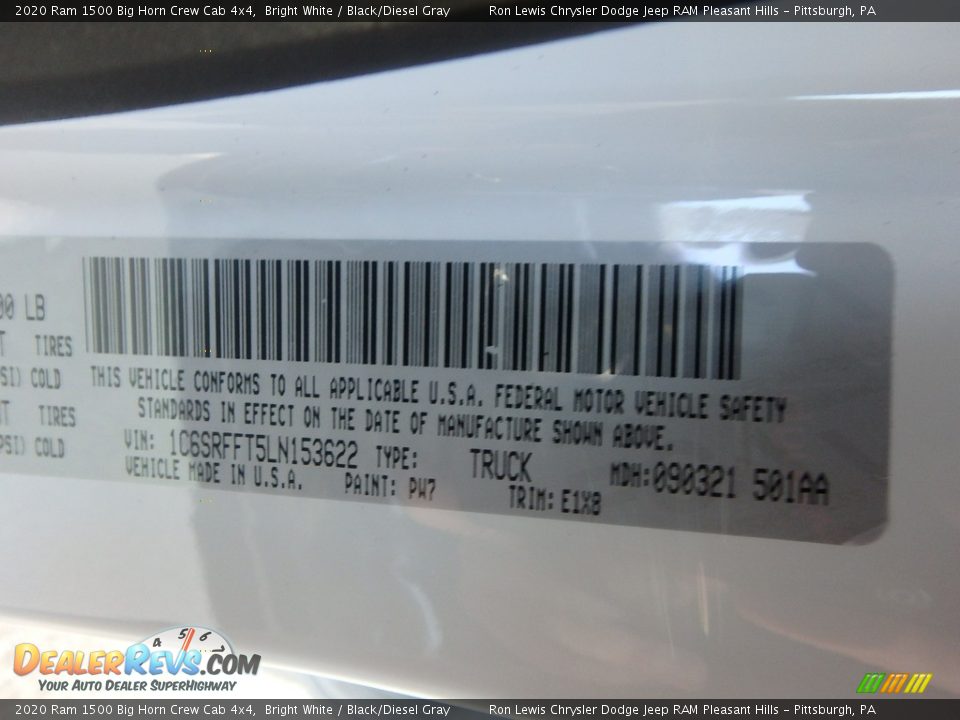 2020 Ram 1500 Big Horn Crew Cab 4x4 Bright White / Black/Diesel Gray Photo #15