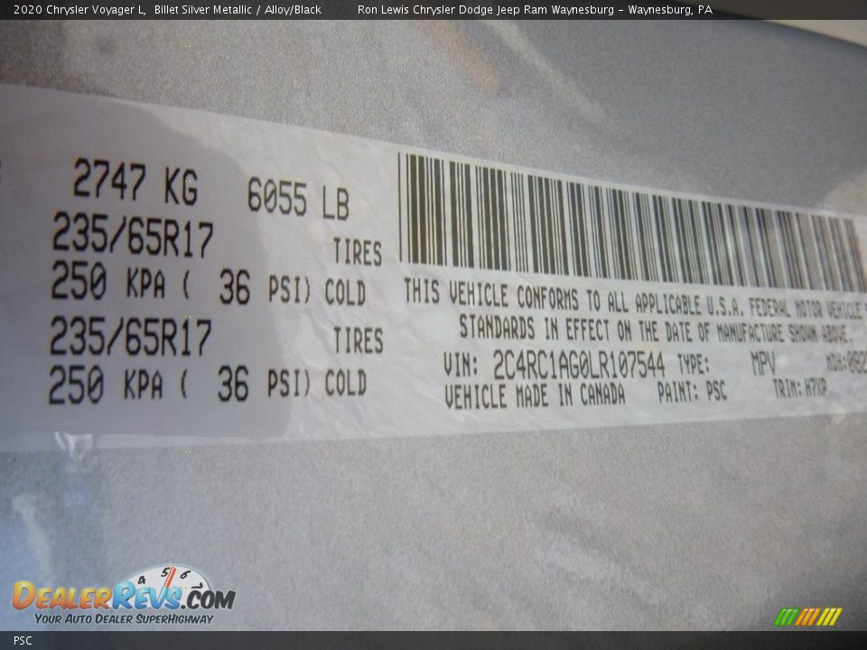 Chrysler Color Code PSC Billet Silver Metallic