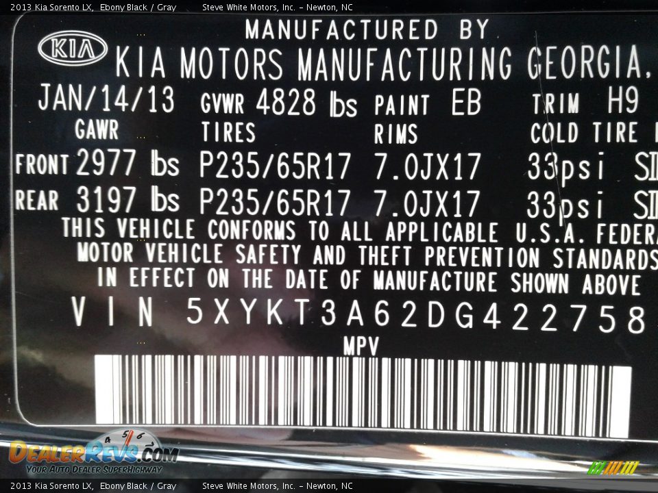 2013 Kia Sorento LX Ebony Black / Gray Photo #31