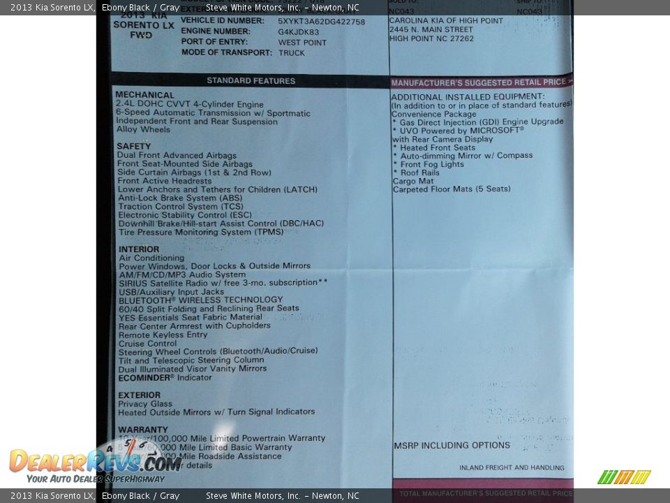 2013 Kia Sorento LX Ebony Black / Gray Photo #33