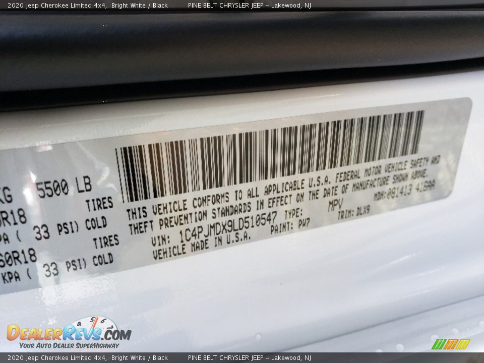 2020 Jeep Cherokee Limited 4x4 Bright White / Black Photo #10