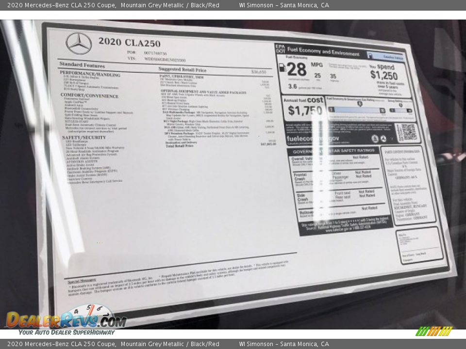 2020 Mercedes-Benz CLA 250 Coupe Mountain Grey Metallic / Black/Red Photo #10