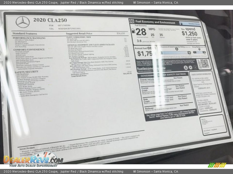2020 Mercedes-Benz CLA 250 Coupe Jupiter Red / Black Dinamica w/Red stitching Photo #10