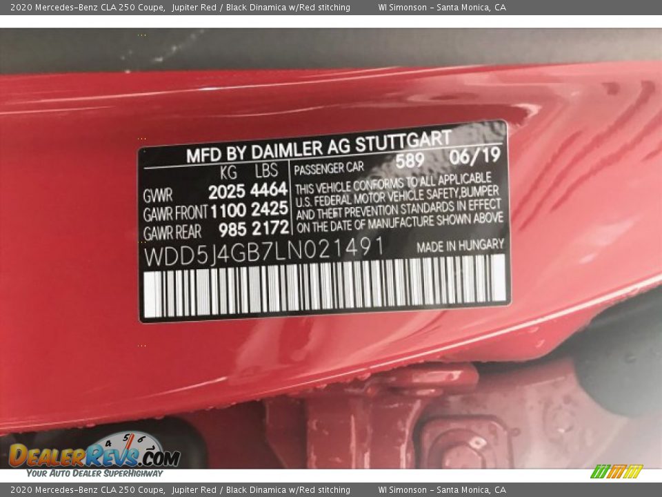 2020 Mercedes-Benz CLA 250 Coupe Jupiter Red / Black Dinamica w/Red stitching Photo #11