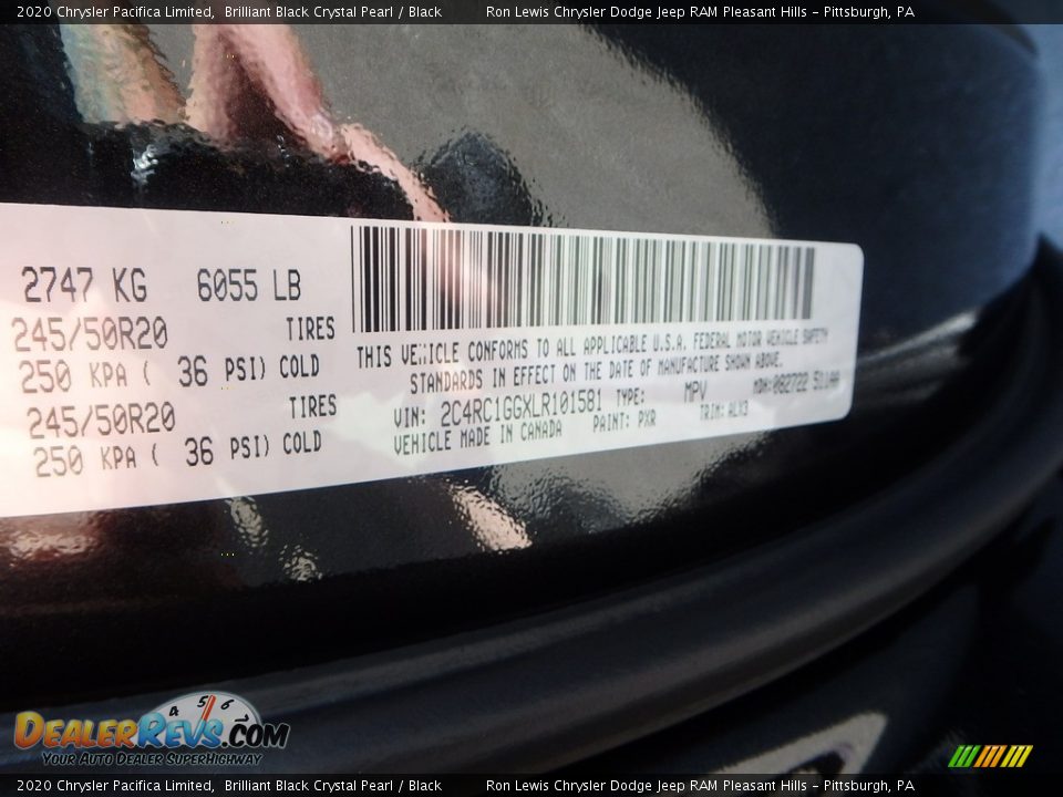 2020 Chrysler Pacifica Limited Brilliant Black Crystal Pearl / Black Photo #15
