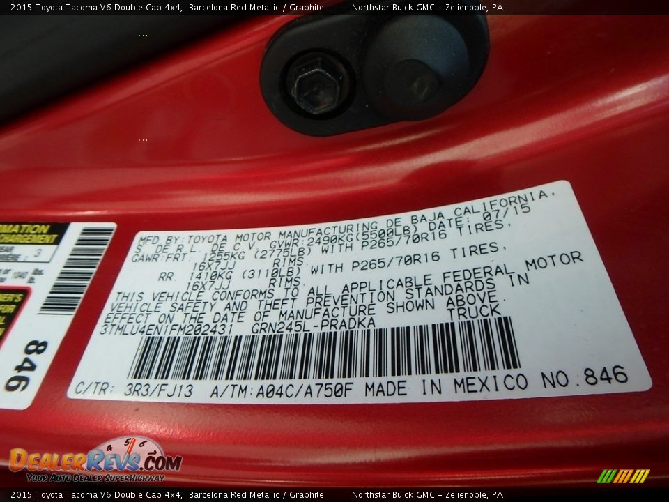 2015 Toyota Tacoma V6 Double Cab 4x4 Barcelona Red Metallic / Graphite Photo #16