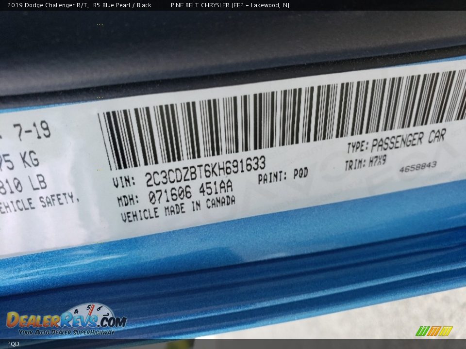 Dodge Color Code PQD B5 Blue Pearl