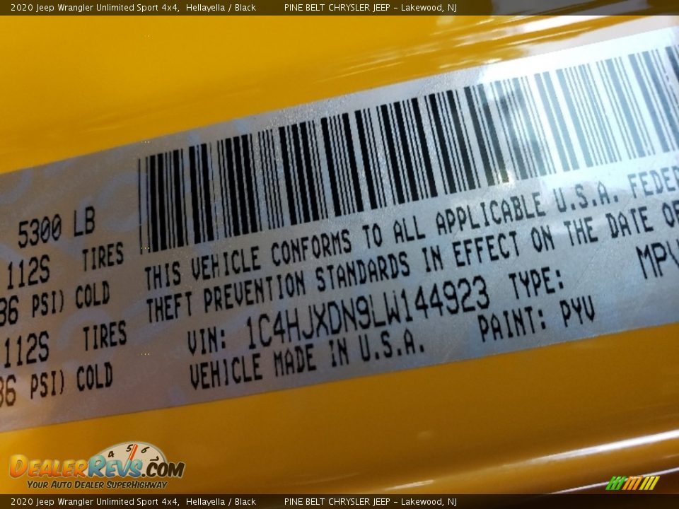 2020 Jeep Wrangler Unlimited Sport 4x4 Hellayella / Black Photo #8