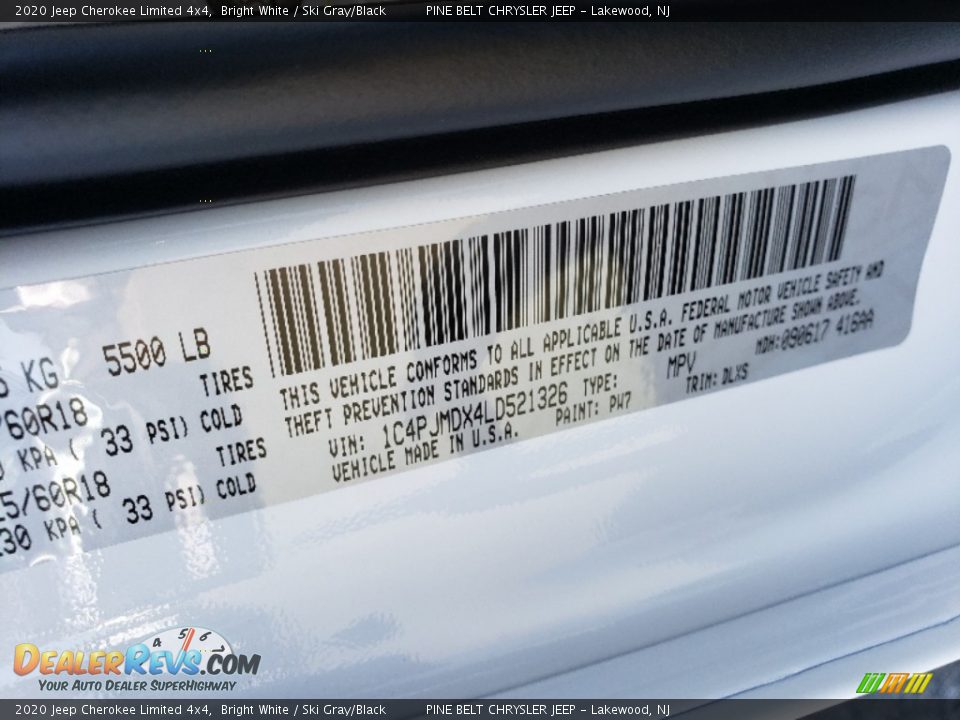 2020 Jeep Cherokee Limited 4x4 Bright White / Ski Gray/Black Photo #9