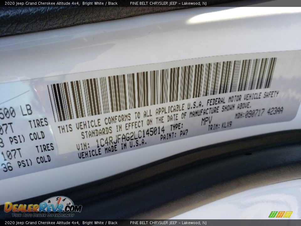 2020 Jeep Grand Cherokee Altitude 4x4 Bright White / Black Photo #9