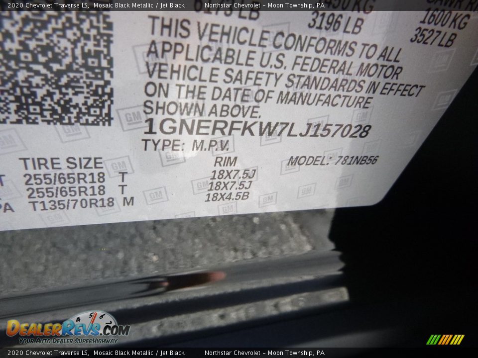 2020 Chevrolet Traverse LS Mosaic Black Metallic / Jet Black Photo #16